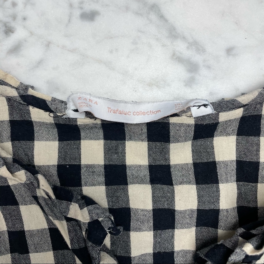 Zara Check Print Ruffle Long Sleeve Button Down - Picture 2 of 7